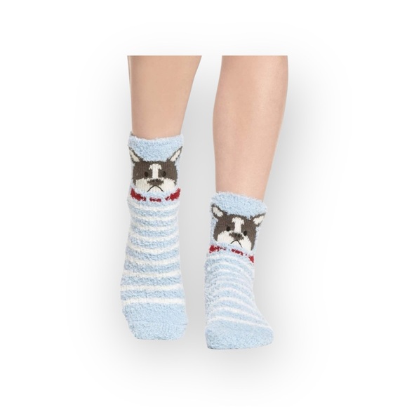 new PJ Salvage 𖠌 Frenchie Dog Plush Super Soft Butter Socks 𖠌 Blue Stripe 𖠌 - Picture 12 of 14